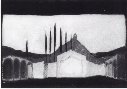 A watercolour sketch by Knut Ström for a Romeo and Juliet production at the Lorensberg (Stockholm) in 1922.
